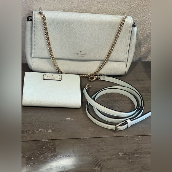 2 pc Kate Spade Crossbody Bag & wallet w/ Leather & Chain 2 straps Island Water - Picture 14 of 16